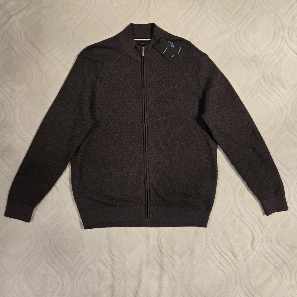 NWT Bugatti Cotton Cashmere Knit Jacket Full-Zip Brown XXL Art 7600